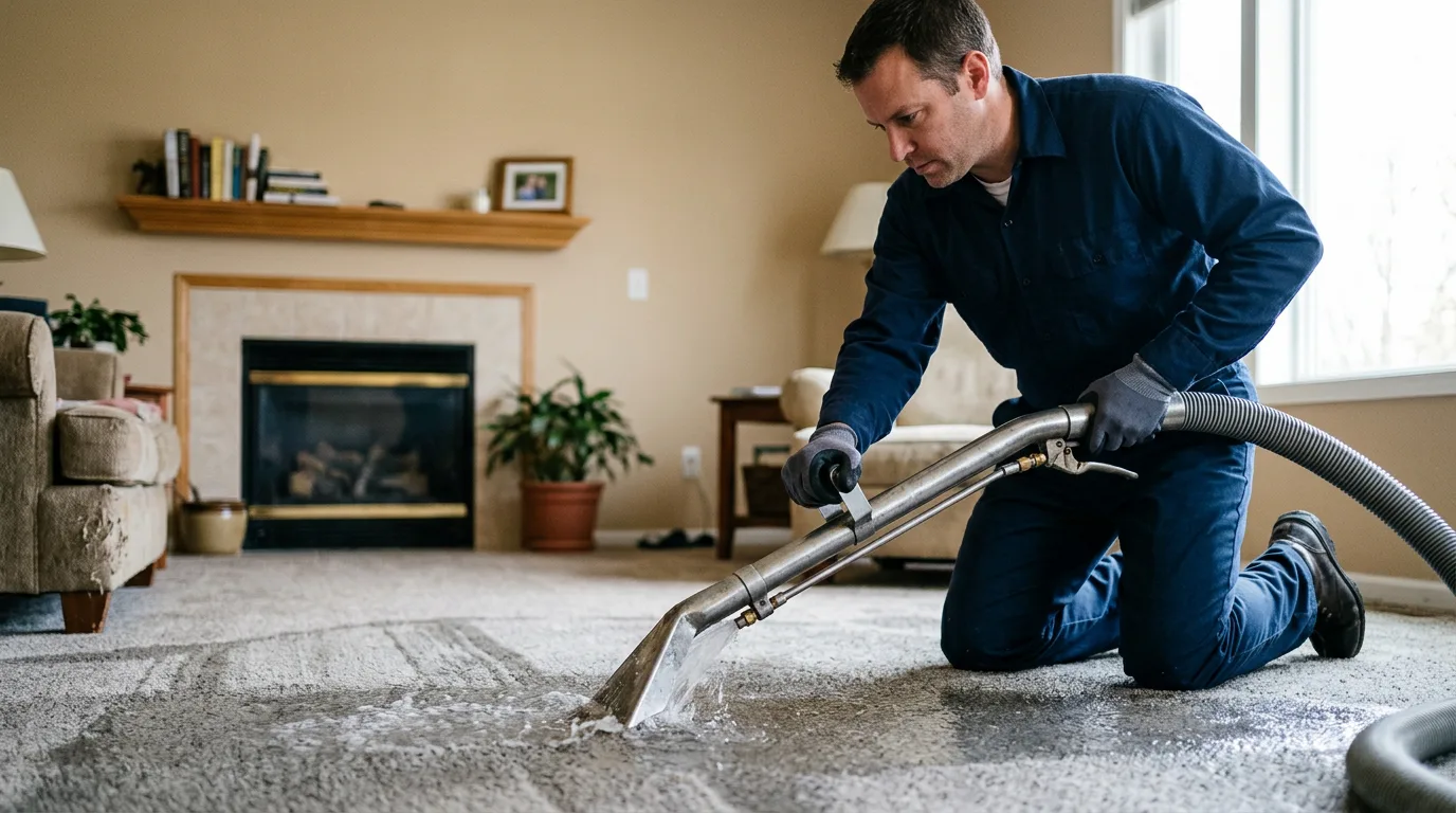 Water damage restoration technician working near Brokaw, WI